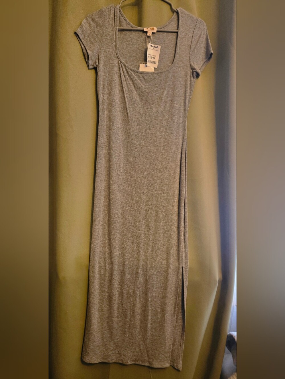 See You Monday Gray Scoop Neck Short-Sleeve Maxi Dress